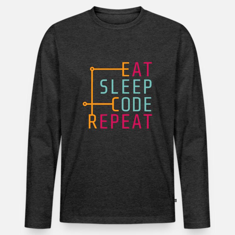 Répétition de code Eat Sleep - Coder Developer Computer T-shirt manches longues Premium bio Homme