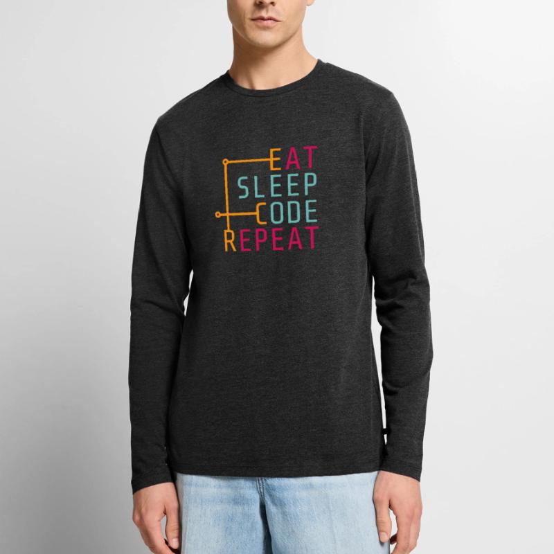 Répétition de code Eat Sleep - Coder Developer Computer T-shirt manches longues Premium bio Homme