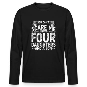 Tu ne peux pas me faire peur J’ai 4 filles et un fils - T-shirt manches longues Premium bio Homme - noir - Devant - Nico (187cm)