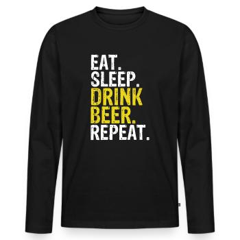 Essen, Schlafen, Trinken, Bier, Geschenk wiederholen - Männer Premium Bio Langarmshirt - Schwarz - Vorne - Nico (187cm)