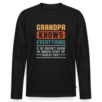 Le grand-père des hommes sait tout - T-shirt manches longues Premium bio Homme - noir - Devant - Nico (187cm)