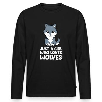 Wolf Girl Nur ein Mädchen, das Wölfe liebt - Männer Premium Bio Langarmshirt - Schwarz - Vorne - Nico (187cm)