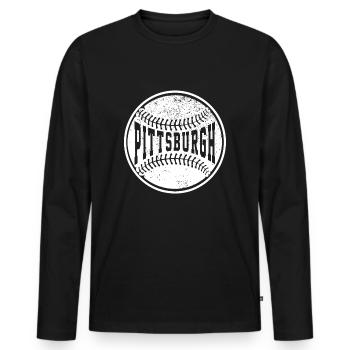 Vintage Pittsburgh Cityscape Baseball Lover Player - T-shirt manches longues Premium bio Homme - noir - Devant - Nico (187cm)