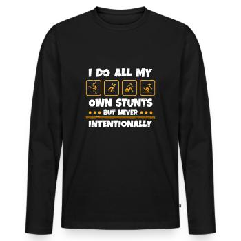 Ich mache alle meine Stunts selbst, aber nie absichtlich - Männer Premium Bio Langarmshirt - Schwarz - Vorne - Nico (187cm)