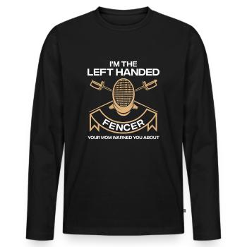 Funny Fencing Design, Left Handed Fencer - Men's Premium Organic Long Sleeve Shirt - black - Front - Nico (187cm)
