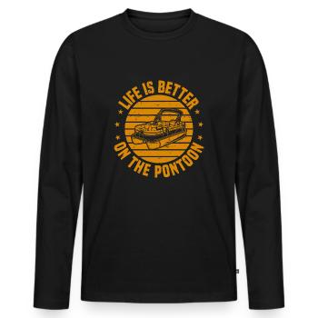 Pontonboot-Party, das Leben ist besser auf dem Ponton - Männer Premium Bio Langarmshirt - Schwarz - Vorne - Nico (187cm)