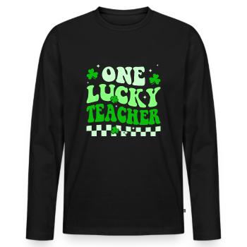 Un professeur chanceux Groovy Retro Happy St Patrick - T-shirt manches longues Premium bio Homme - noir - Devant - Nico (187cm)