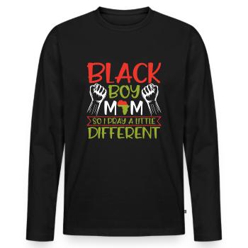 Black Boy Mom So I Pray A Little Different - Men's Premium Organic Long Sleeve Shirt - black - Front - Nico (187cm)