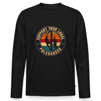 Soutenez votre monteur de lignes Pole Dancer Retro local - T-shirt manches longues Premium bio Homme - noir - Devant - Nico (187cm)