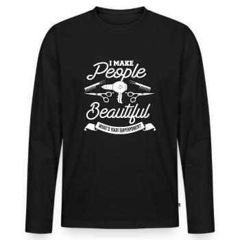 Drôle de coiffeur, humoristique coiffeur - T-shirt manches longues Premium bio Homme - noir - Devant - Nico (187cm)