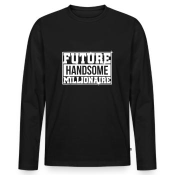 FUTUR BEAU MILLIONNAIRE | Mentalité millionnaire - T-shirt manches longues Premium bio Homme - noir - Devant - Nico (187cm)