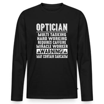 Optician Optician Warning - Men's Premium Organic Long Sleeve Shirt - black - Front - Nico (187cm)