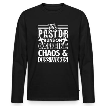 Pastor Pastor Runs On Caffeine - Men's Premium Organic Long Sleeve Shirt - black - Front - Nico (187cm)