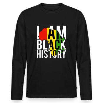 I Am Black History - Black History Month & Pride - Men's Premium Organic Long Sleeve Shirt - black - Front - Nico (187cm)