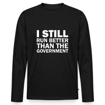 Ich laufe immer noch besser als die Regierung - Männer Premium Bio Langarmshirt - Schwarz - Vorne - Nico (187cm)