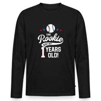 Baseball Birthday Party This Rookie Just Hit - Men's Premium Organic Long Sleeve Shirt - black - Front - Nico (187cm)