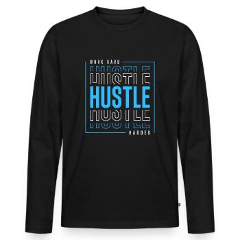 Work Hard Hustle Harder - Men's Premium Organic Long Sleeve Shirt - black - Front - Nico (187cm)