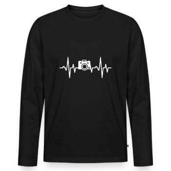 Kamera-Herzschlag-Fotografie-Liebhaber - Männer Premium Bio Langarmshirt - Schwarz - Vorne - Nico (187cm)