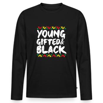 Junge begabte Schwarze Kente Dashiki Stolz Afrikanisch - Männer Premium Bio Langarmshirt - Schwarz - Vorne - Nico (187cm)