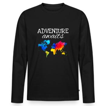 Carte du monde Aventure Voyage Cadeau - T-shirt manches longues Premium bio Homme - noir - Devant - Nico (187cm)