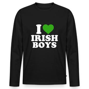 I Love Irish Boys Funny St Patrick's Day Heart - Men's Premium Organic Long Sleeve Shirt - black - Front - Nico (187cm)