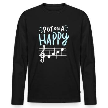 Mettez sur une musique de visage heureux - T-shirt manches longues Premium bio Homme - noir - Devant - Nico (187cm)