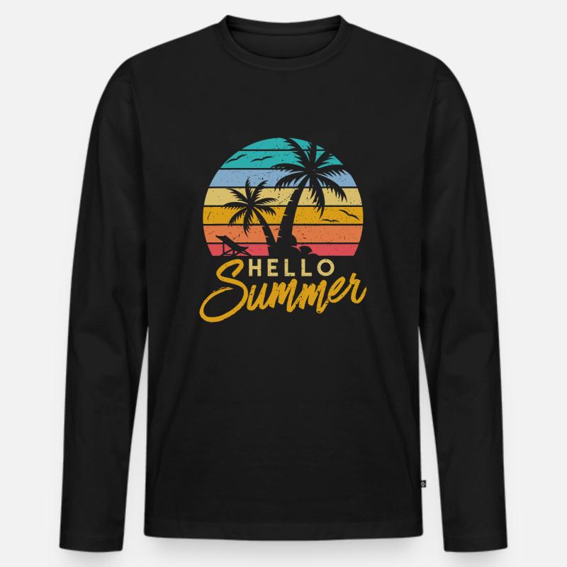 Hallo Sommer Retro Strandurlaub - Männer Premium Bio Langarmshirt - Schwarz