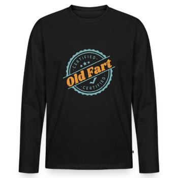 Certifié Old Fart Funny Cadeau de retraite Anniversaire - T-shirt manches longues Premium bio Homme - noir - Devant - Nico (187cm)