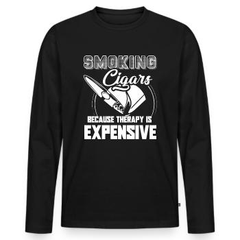 Cigar Smoking Cigar Smoking Cheaper Than Therapy - Men's Premium Organic Long Sleeve Shirt - black - Front - Nico (187cm)
