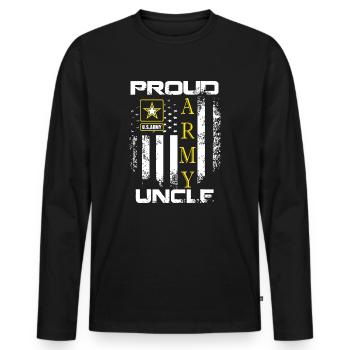 Vintage Proud Army Uncle With American Flag Gift - Men's Premium Organic Long Sleeve Shirt - black - Front - Nico (187cm)