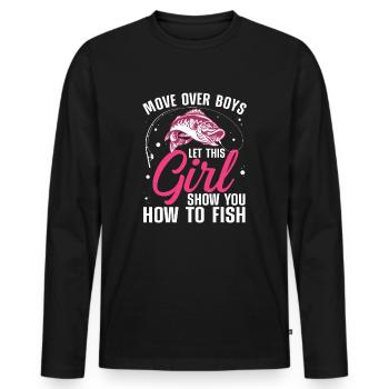 Funny Fishing, Fisherman Fishing Lover - Men's Premium Organic Long Sleeve Shirt - black - Front - Nico (187cm)