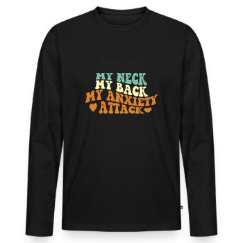 Mon cou Mon dos Ma crise d’angoisse - T-shirt manches longues Premium bio Homme - noir - Devant - Nico (187cm)