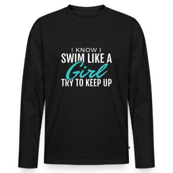Je nage comme une fille Drôle de cadeau Femmes Dames Nageuse - T-shirt manches longues Premium bio Homme - noir - Devant - Nico (187cm)