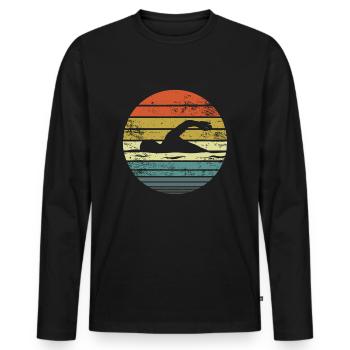 Cadeaux de nageur Drôle Rétro Vintage Coucher de soleil - T-shirt manches longues Premium bio Homme - noir - Devant - Nico (187cm)