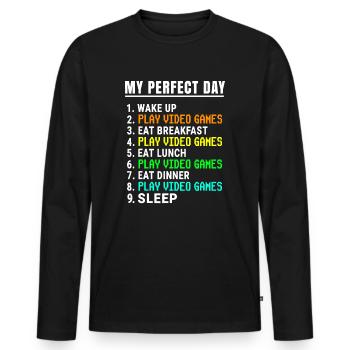 Ma journée parfaite Jeux vidéo - T-shirt manches longues Premium bio Homme - noir - Devant - Nico (187cm)