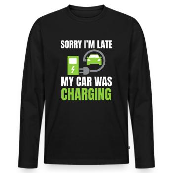 Tut mir leid, dass ich zu spät komme, mein Auto wurde aufgeladen - Männer Premium Bio Langarmshirt - Schwarz - Vorne - Nico (187cm)