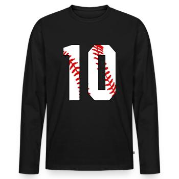 10e anniversaire Baseball Big Number Ten 10 ans - T-shirt manches longues Premium bio Homme - noir - Devant - Nico (187cm)