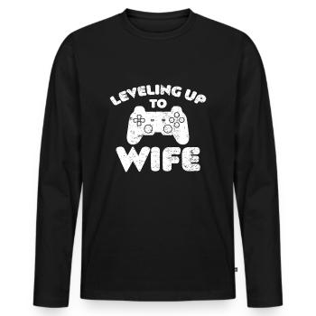Promu au rang de joueur de femme au niveau supérieur au rang d’épouse - T-shirt manches longues Premium bio Homme - noir - Devant - Nico (187cm)
