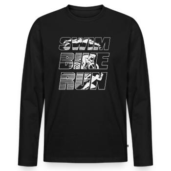 Swim Bike Run - T-shirt manches longues Premium bio Homme - noir - Devant - Nico (187cm)