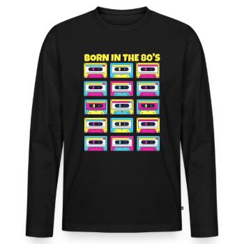 Né dans les années 80 Cadeau original cassette classique - T-shirt manches longues Premium bio Homme - noir - Devant - Nico (187cm)