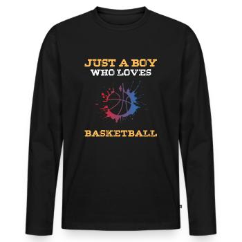 Juste un garçon qui aime le basket-ball - T-shirt manches longues Premium bio Homme - noir - Devant - Nico (187cm)