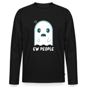 Fantôme - Fantôme mignon - Fantôme drôle - Fantôme d’Halloween - T-shirt manches longues Premium bio Homme - noir - Devant - Nico (187cm)