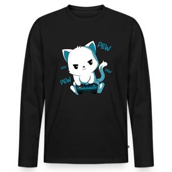 Gamer - Gamer Cat - Gamer Kitty - Cute Gamer - T-shirt manches longues Premium bio Homme - noir - Devant - Nico (187cm)