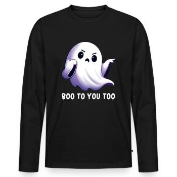 Fantôme - Ghost Boo - Fantôme Halloween - Fantôme effrayant - T-shirt manches longues Premium bio Homme - noir - Devant - Nico (187cm)