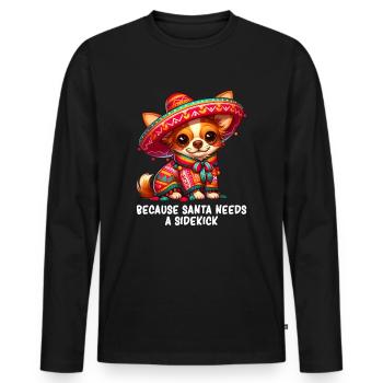 Chihuahua - Chihuahua Noël - Chihuahua Chiot - T-shirt manches longues Premium bio Homme - noir - Devant - Nico (187cm)