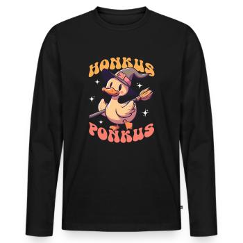 Honkus Ponkus Funny Halloween Witch Goose - Männer Premium Bio Langarmshirt - Schwarz - Vorne - Nico (187cm)