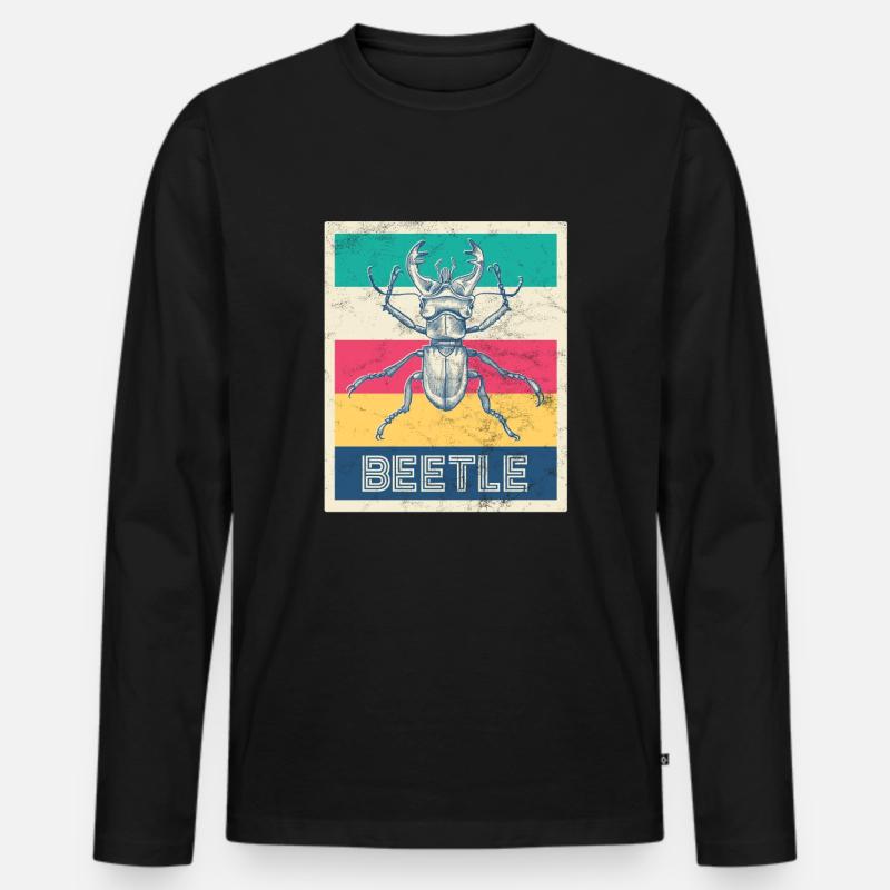 Retro Hirschkäfer "Beetle" - Männer Premium Bio Langarmshirt - Schwarz