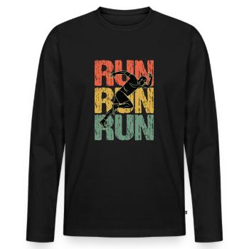 Run Run Run Vintage Running Guy - Männer Premium Bio Langarmshirt - Schwarz - Vorne - Nico (187cm)