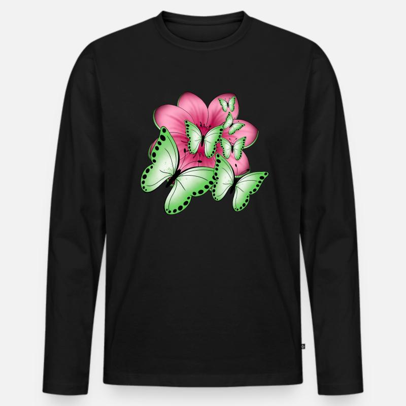 Schmetterlinge Blume - Männer Premium Bio Langarmshirt - Schwarz