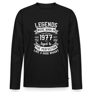 Legends, Born 1977, Aged Like Good Whisky - Men's Premium Organic Long Sleeve Shirt - black - Front - Nico (187cm)